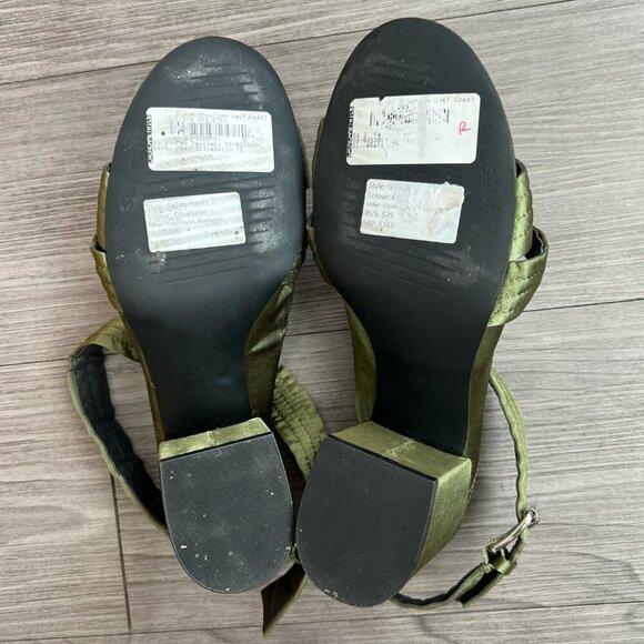 Sol Sana Strappy Block Heel Gabby Heel in Forest Green Satin Size EU38 / W7 - Picture 5 of 8